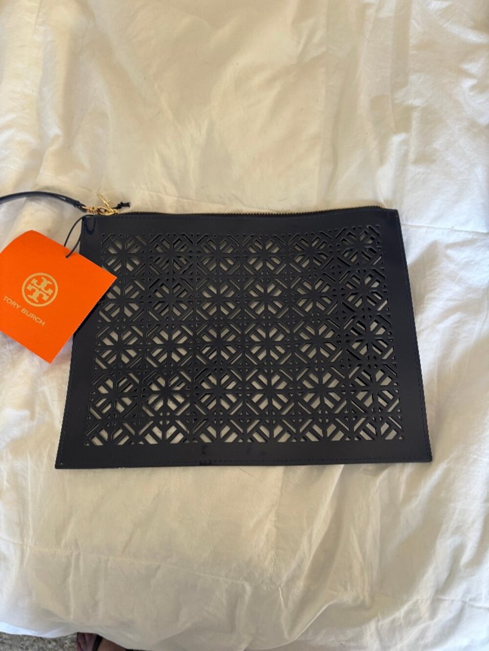 Tory Burch vinyl flat cosmetics bag
